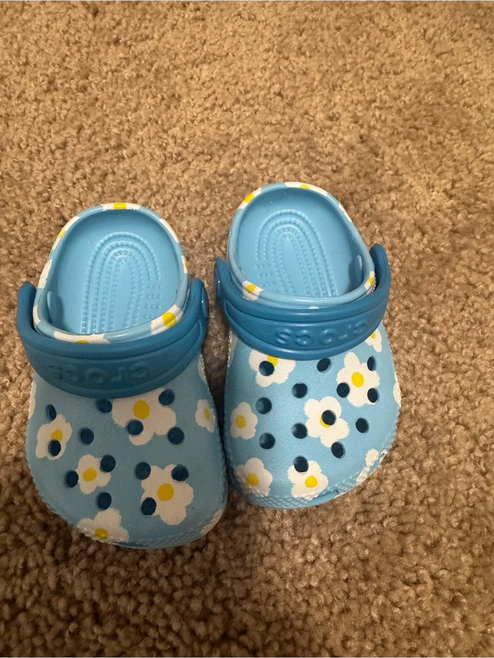 CROCS Kids Blue Floral Clogs with Yellow Centers